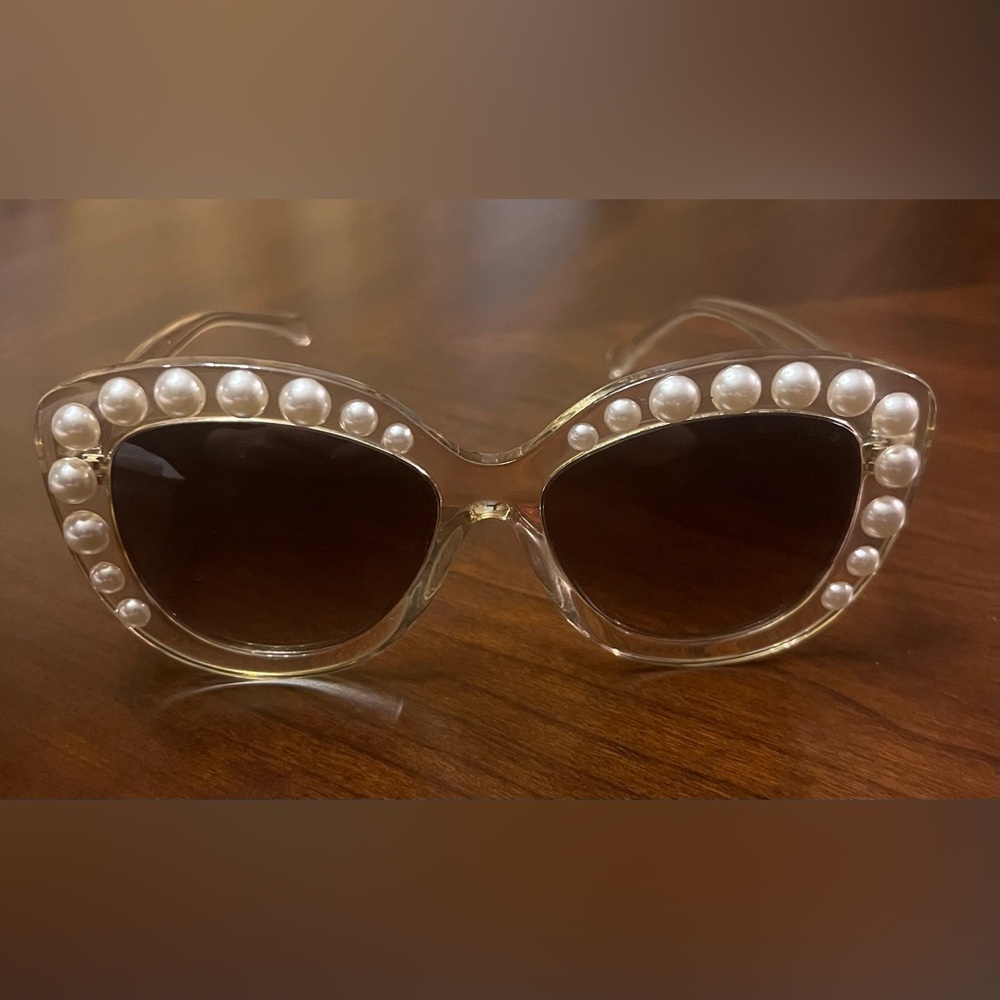 Authentic CHANEL Clear Pearl-Embellished Sunglasses
